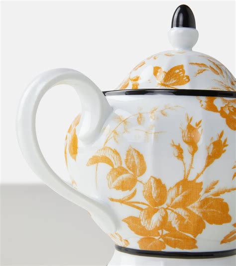 Herbarium teapot in yellow porcelain 